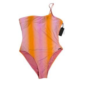 Kendall and Kylie One piece one shoulder striped ombre bathing swimsuit